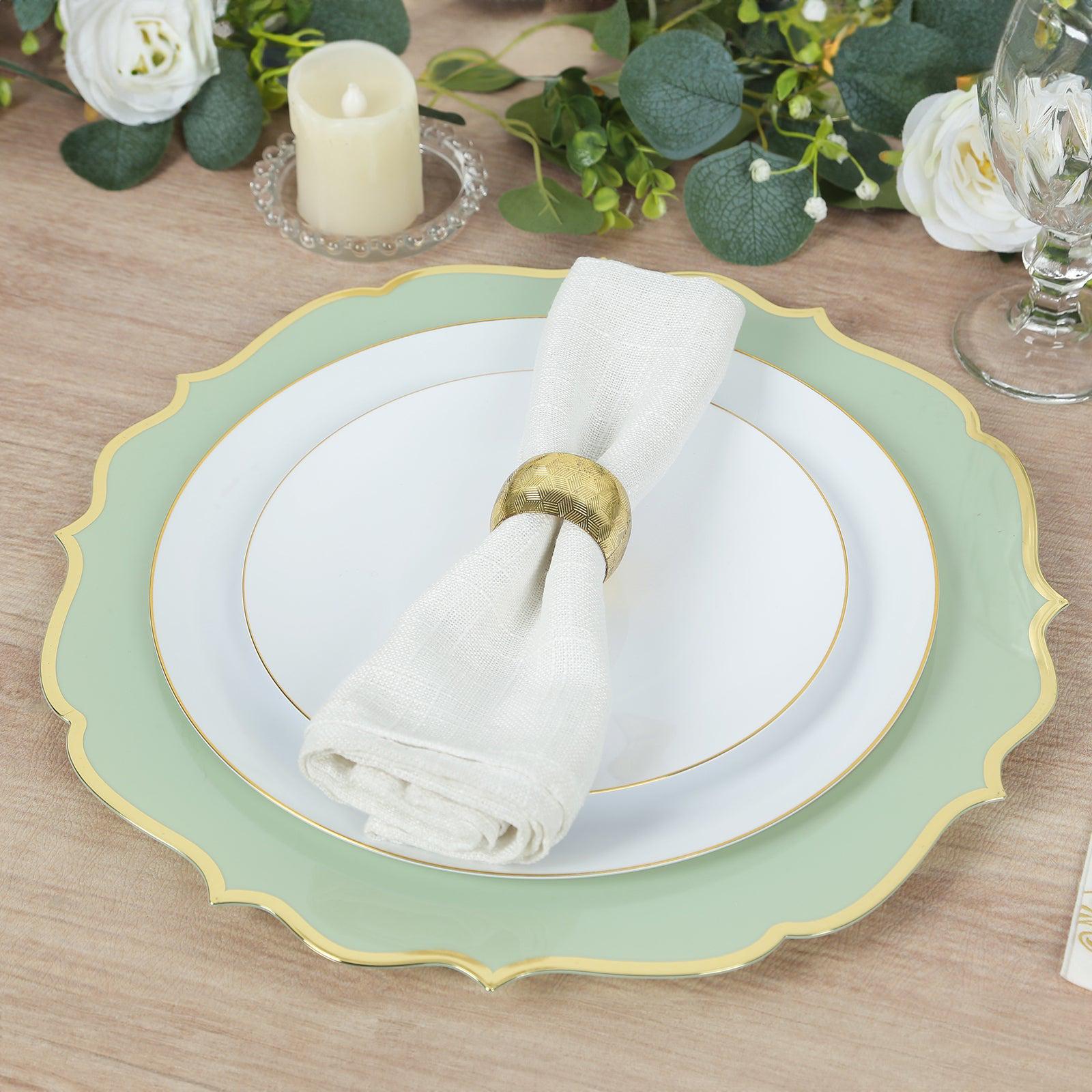 Sage Green Scalloped Charger Plate with Gold Rim - Image 3