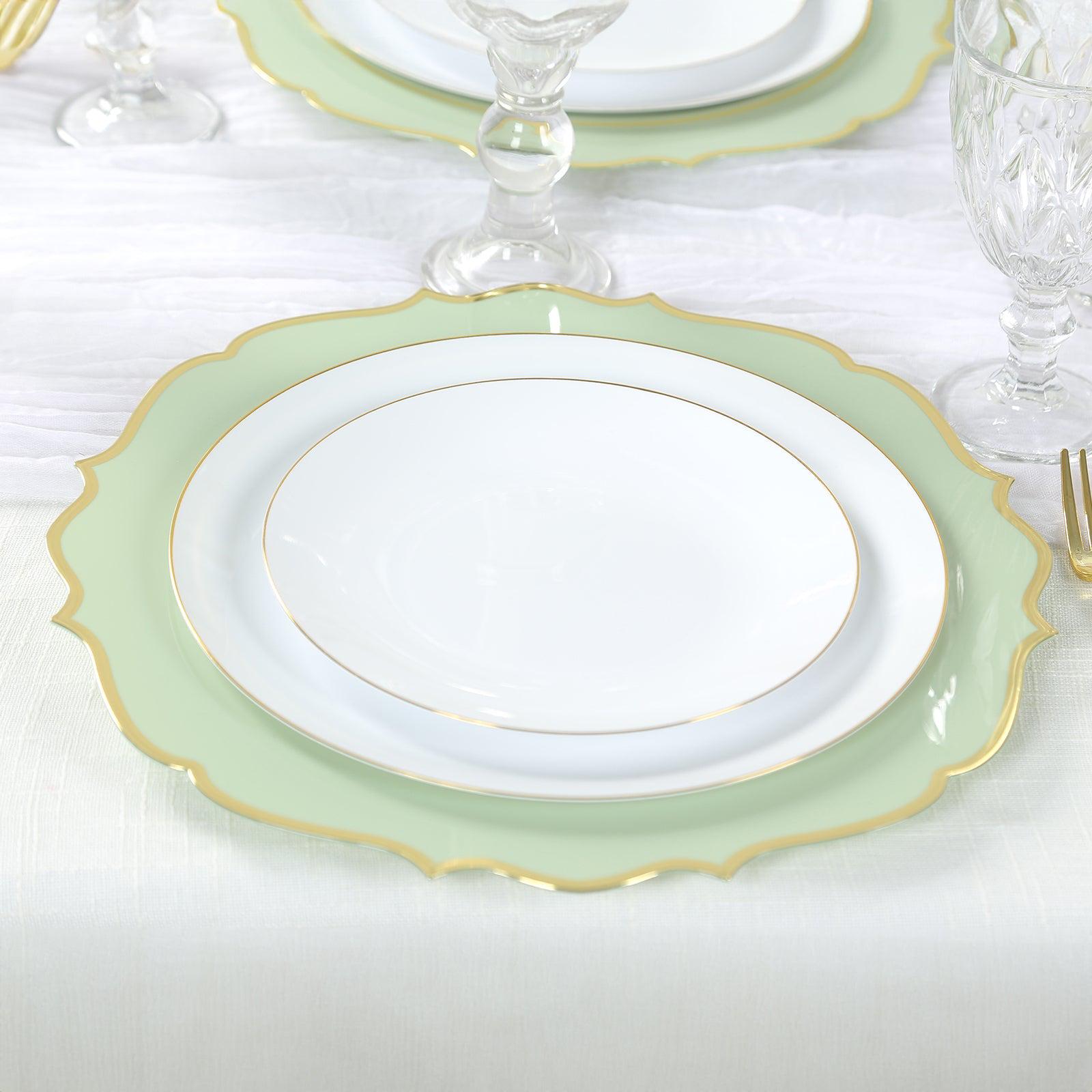 Sage Green Scalloped Charger Plate with Gold Rim - Image 4
