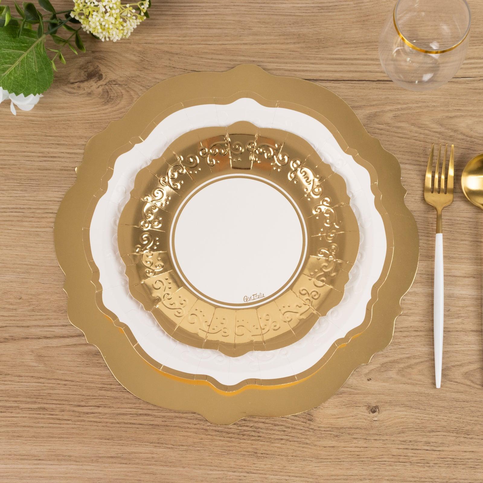 Gold and White Scalloped Plate Set