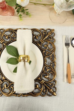 Antique Gold Square Charger Plate with Black Center