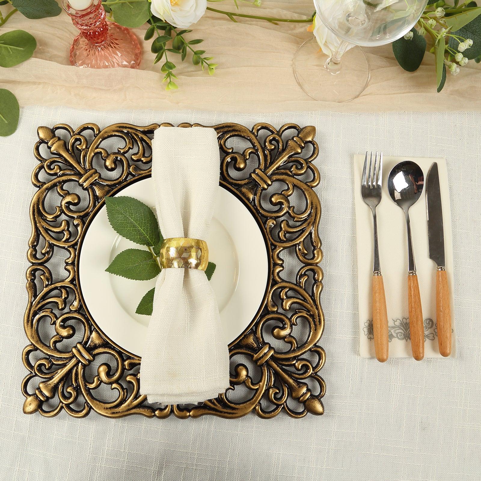 Antique Gold Square Charger Plate with Black Center