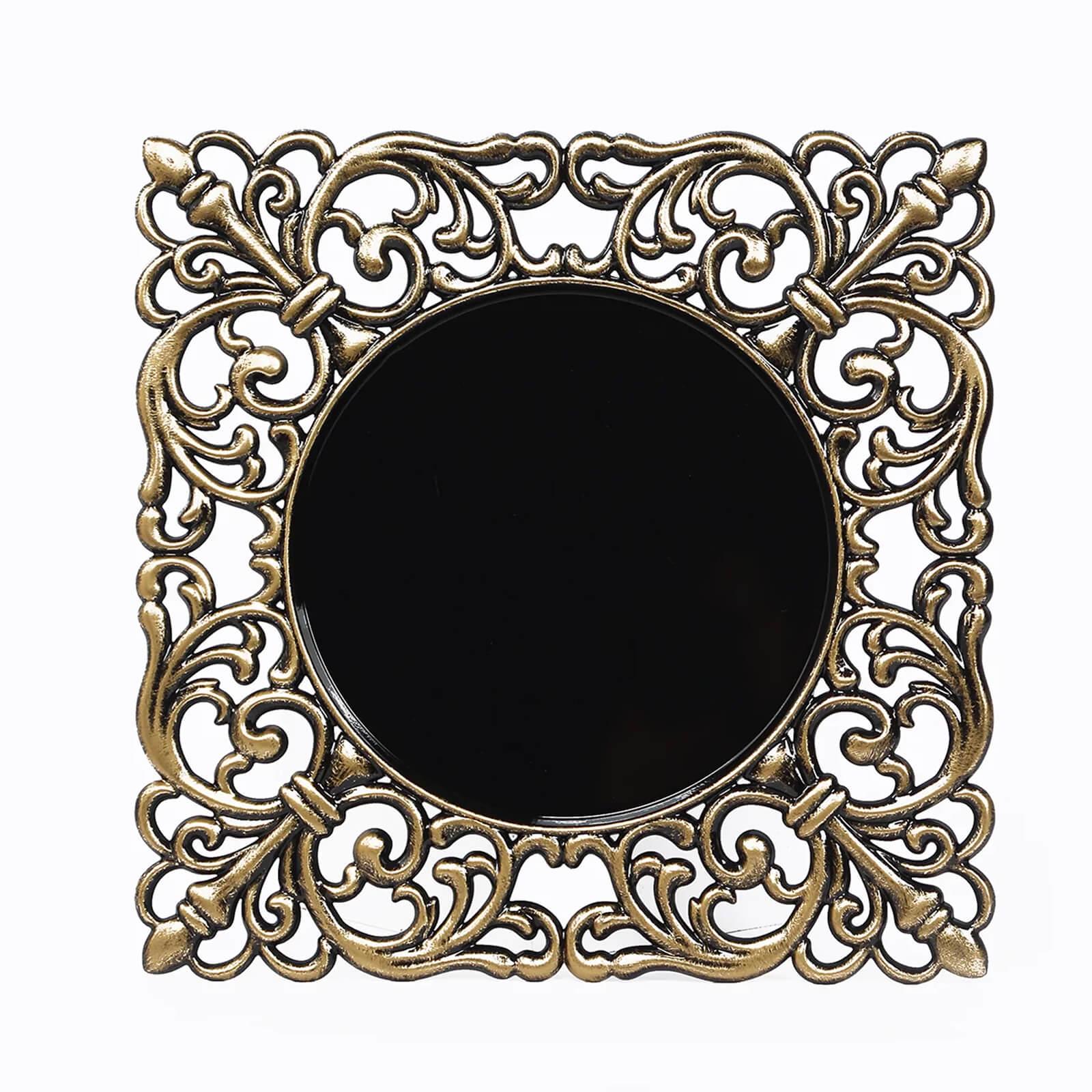 Antique Gold Square Charger Plate with Black Center - Image 3