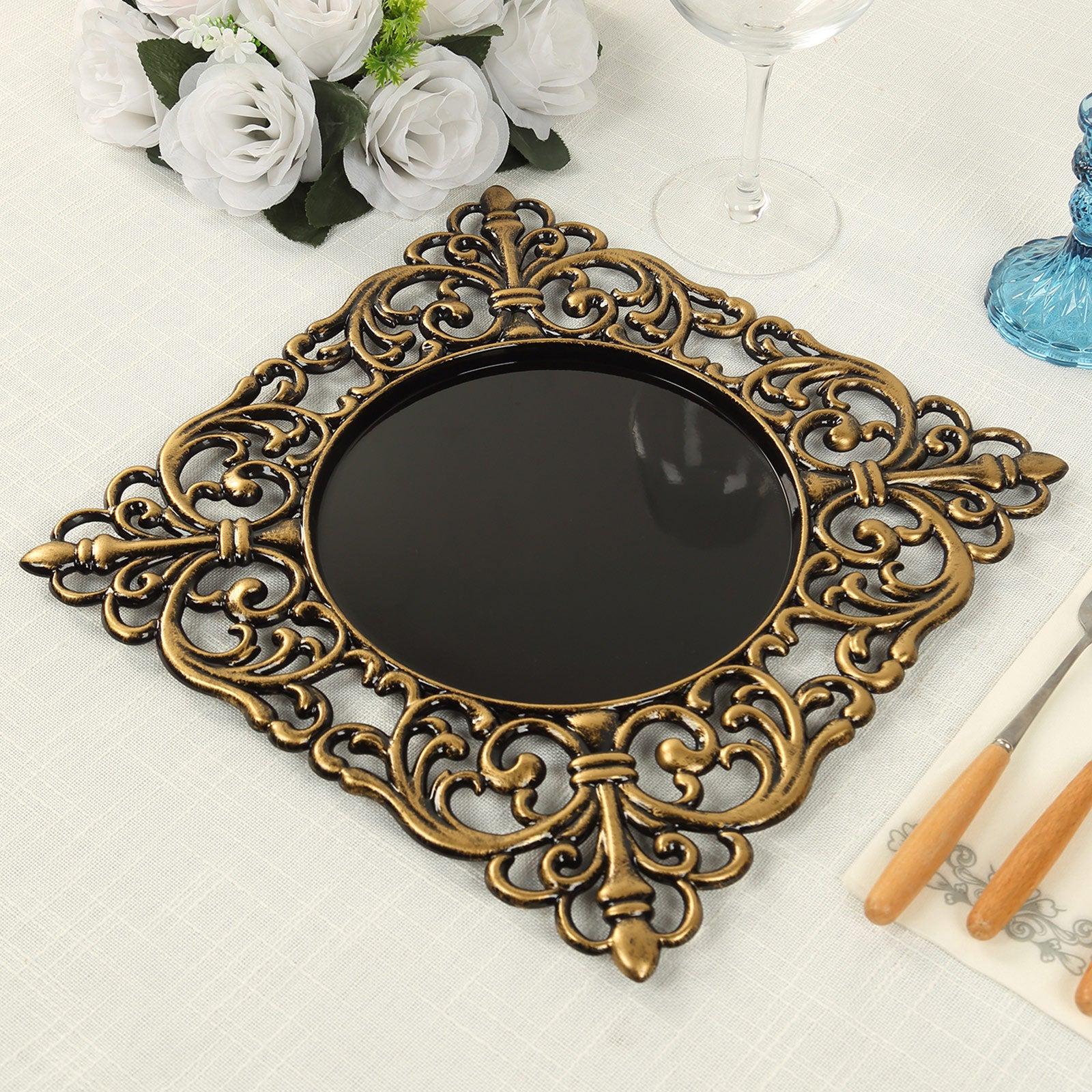 Antique Gold Square Charger Plate with Black Center - Image 5