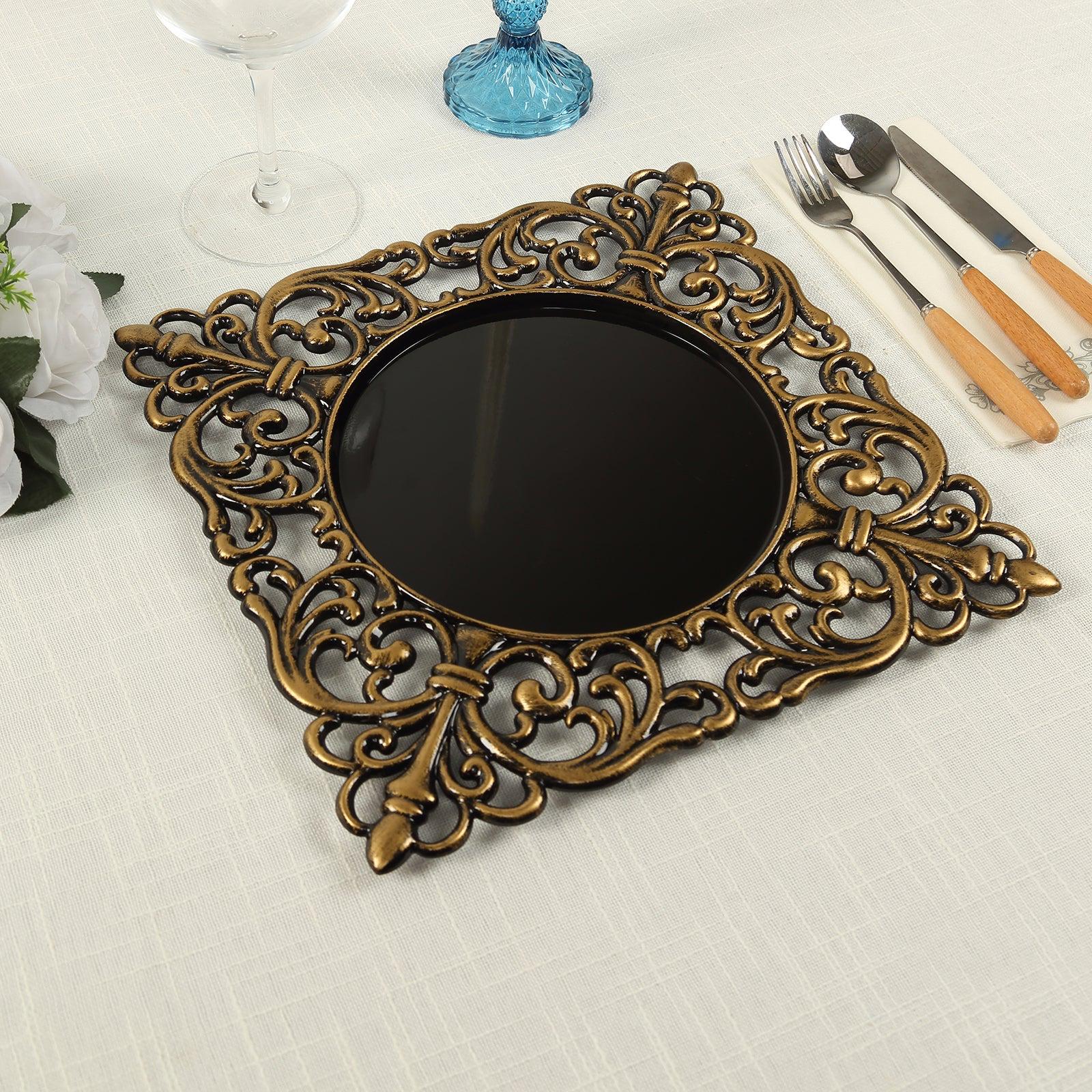 Antique Gold Square Charger Plate with Black Center - Image 6