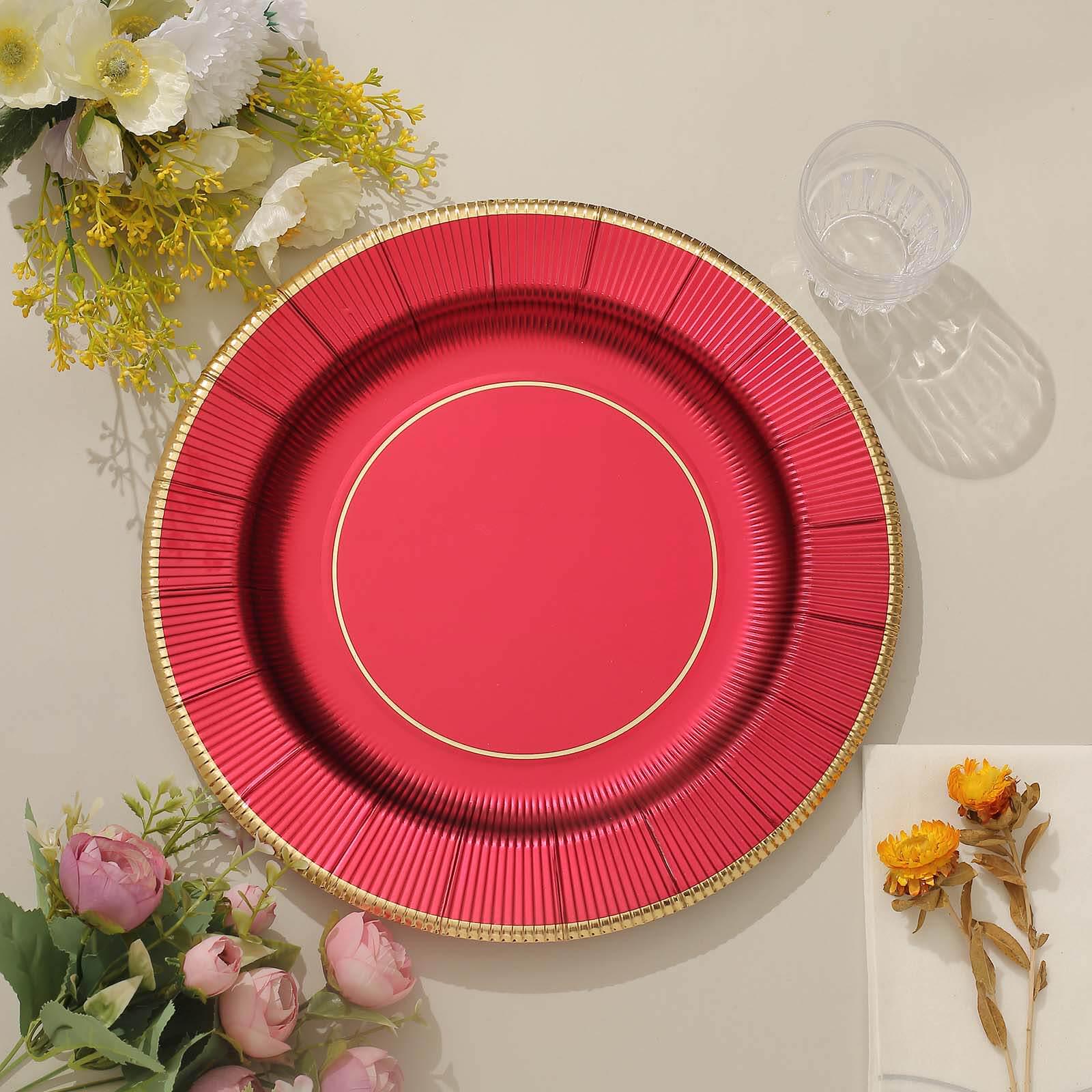 Crimson Red Ribbed Charger Plate with Gold Rim - Image 5