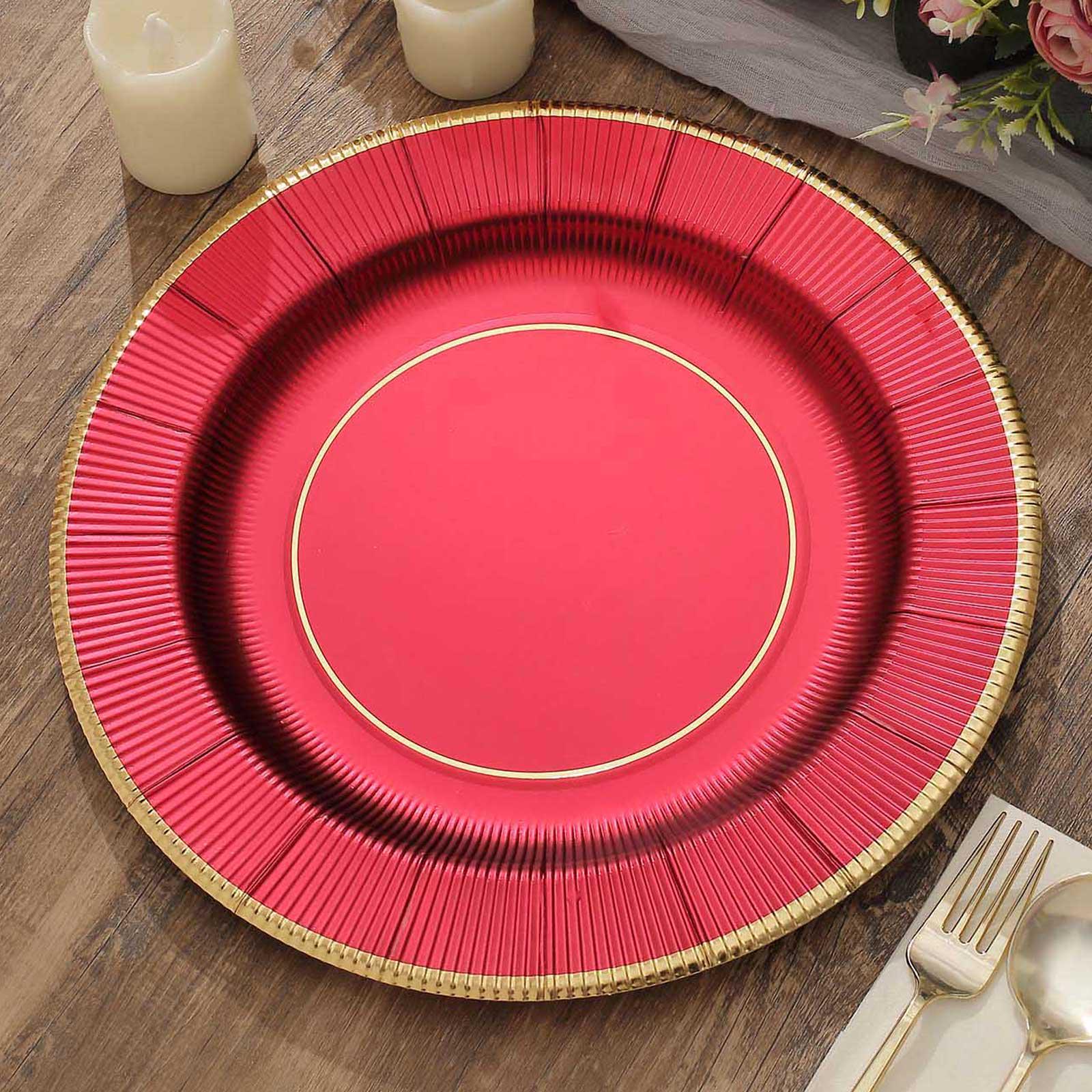 Crimson Red Ribbed Charger Plate with Gold Rim - Image 4