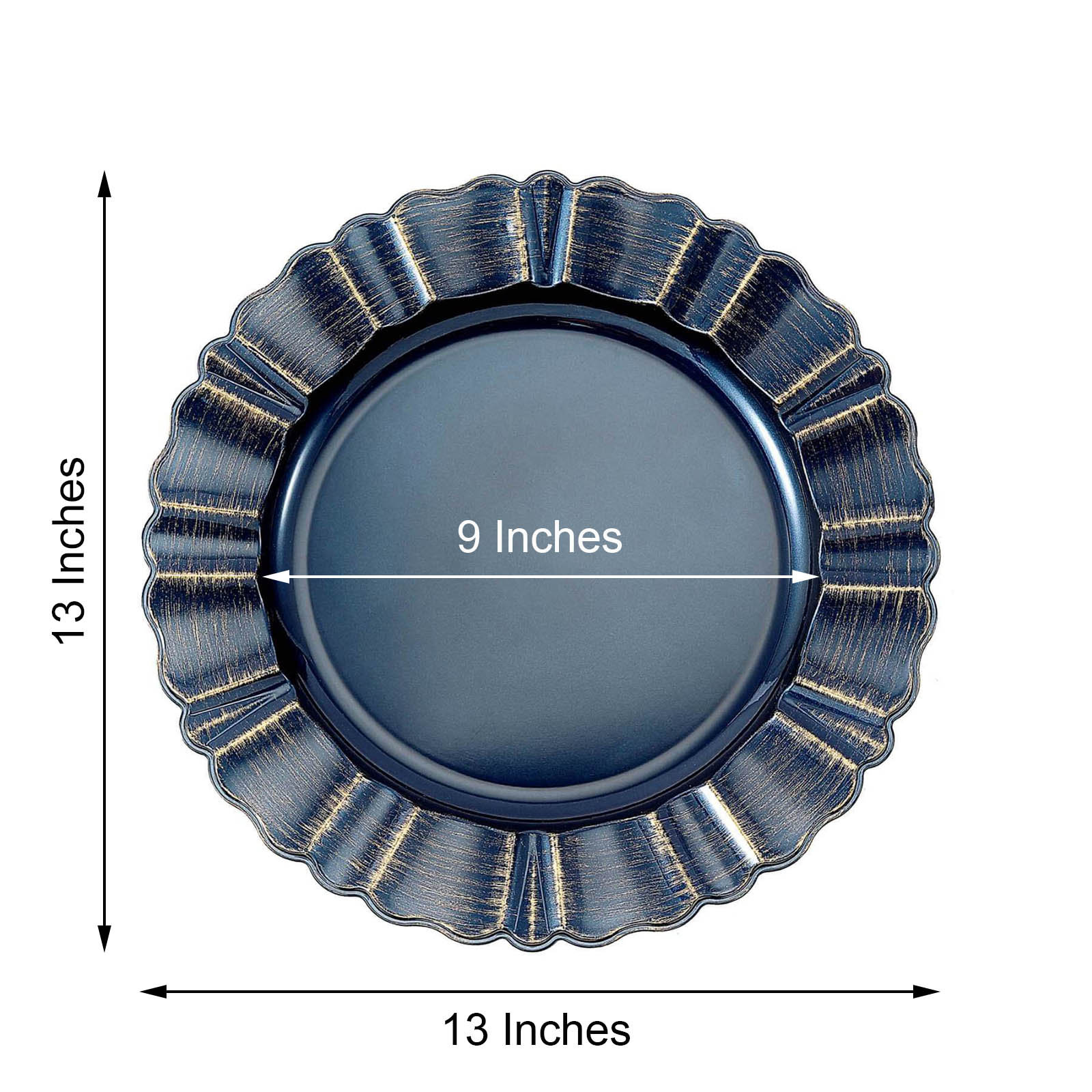 Navy Blue Fluted Charger Plate with Brushed Metallic Detail - Image 2