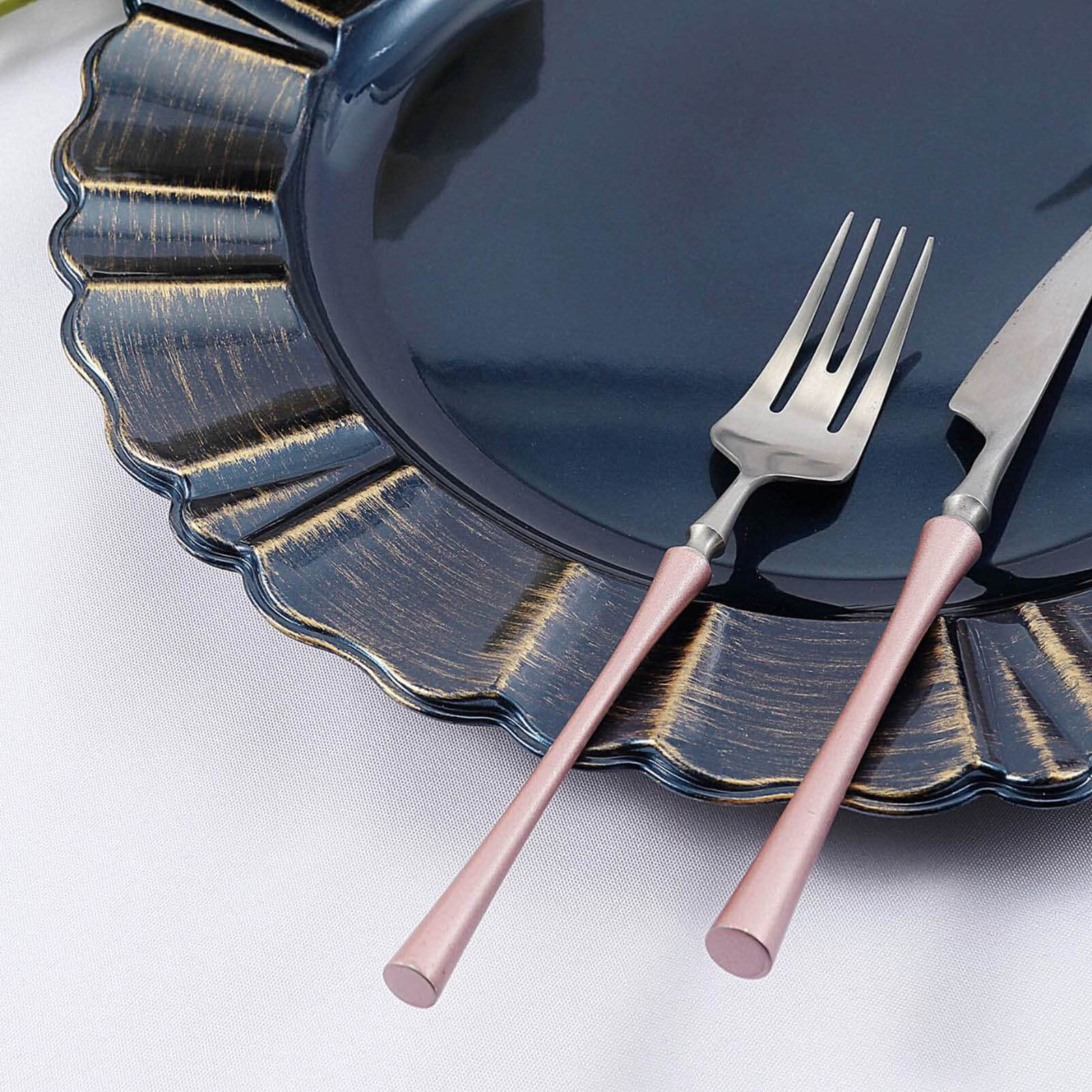 Navy Blue Fluted Charger Plate with Brushed Metallic Detail - Image 4