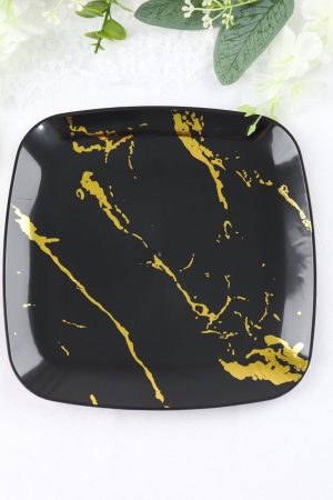 Black Square Plate with Gold Marble Pattern
