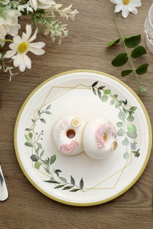 White Botanical Plate with Gold Rim