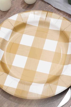 Beige and White Plaid Charger Plate