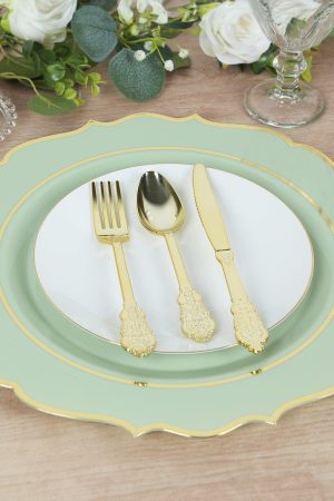 Sage Green Scalloped Charger Plate with Gold Rim