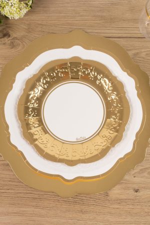 Gold and White Scalloped Plate Set