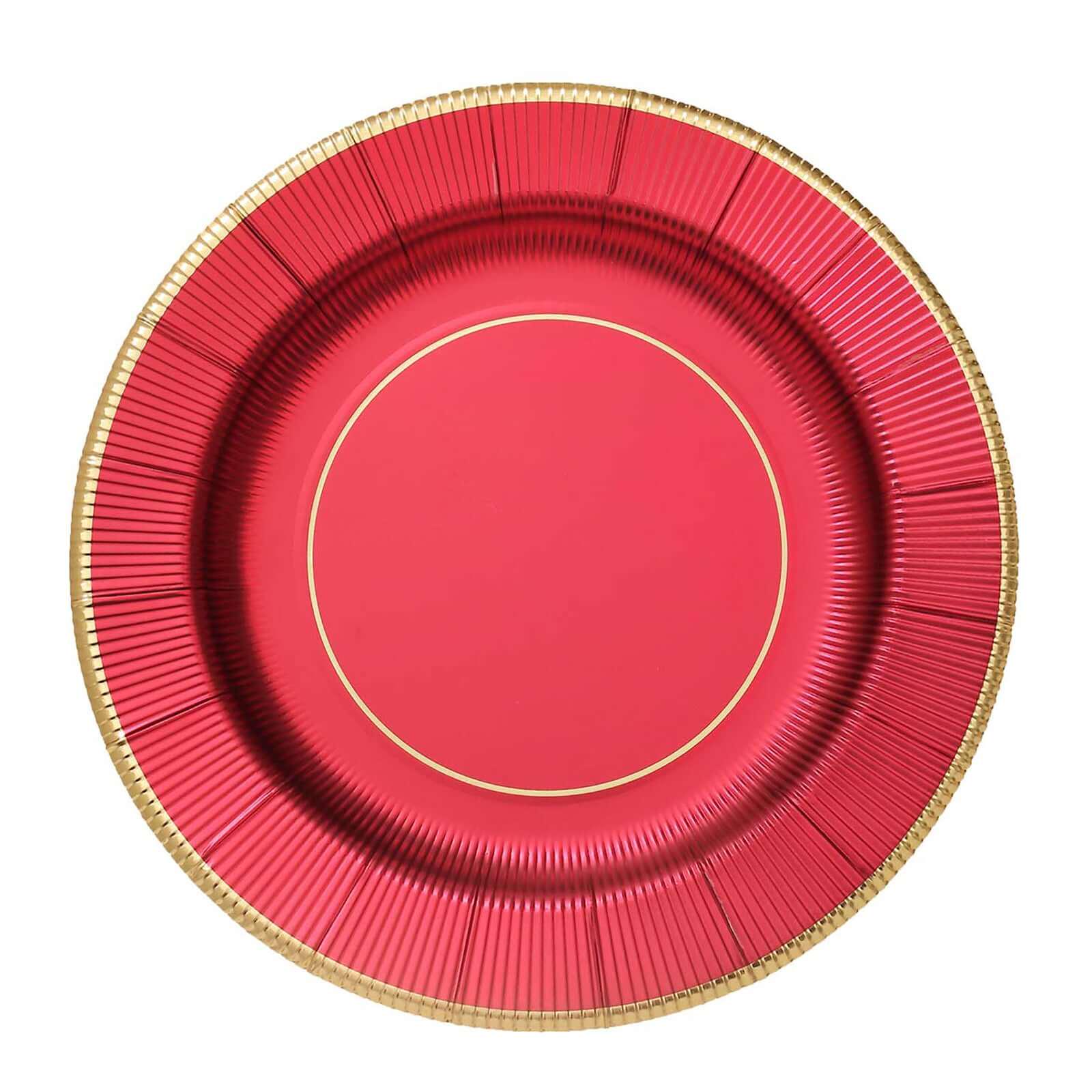 Crimson Red Ribbed Charger Plate with Gold Rim - Image 3