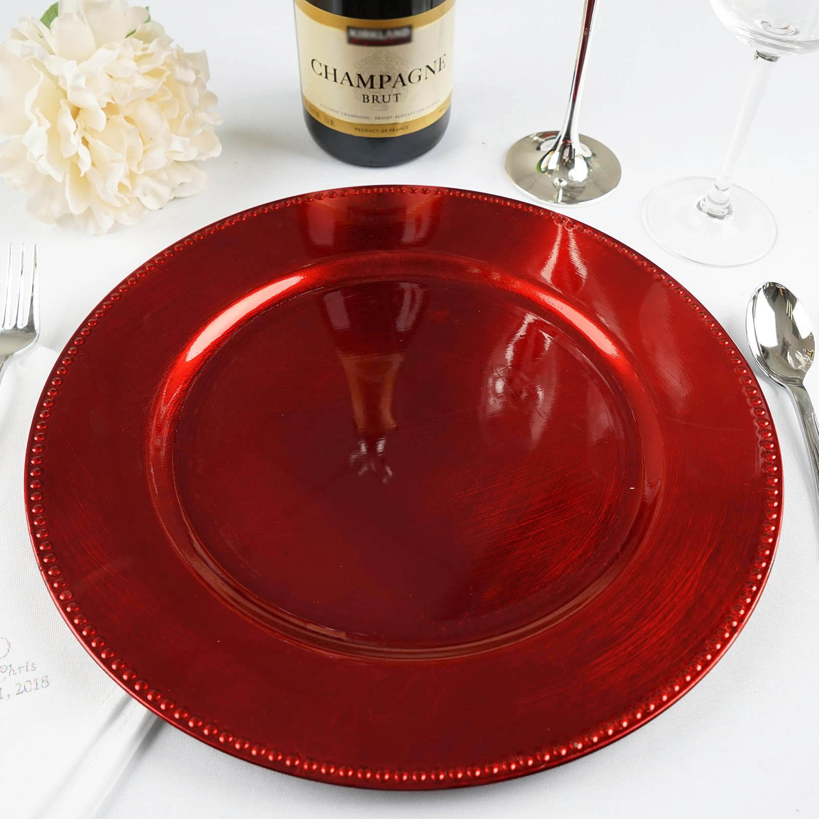 Ruby Red Beaded Rim Charger Plate - Image 5